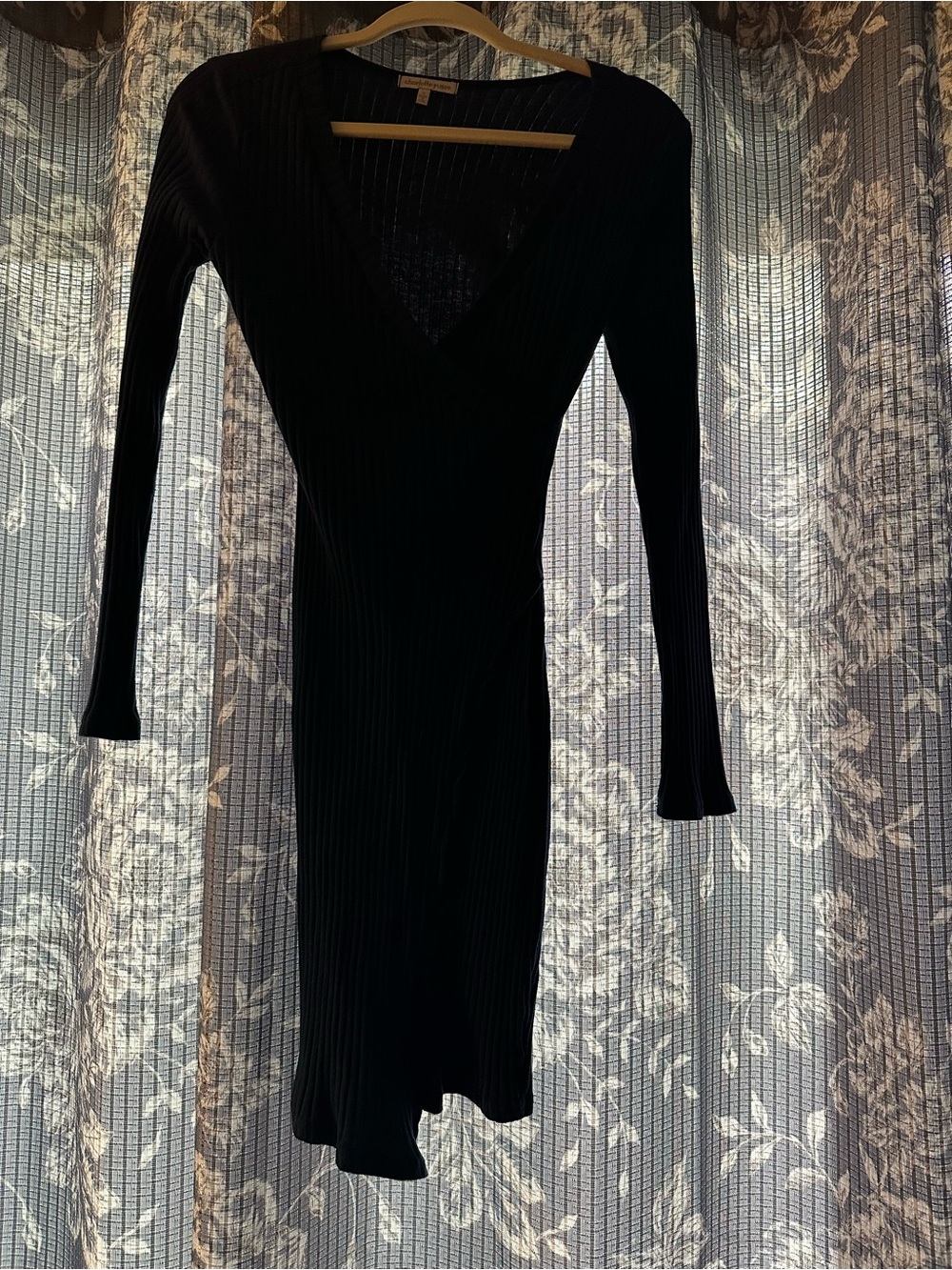 Charlotte Russe Navy Blue Ribbed V-Neck Long Sleeve Dress